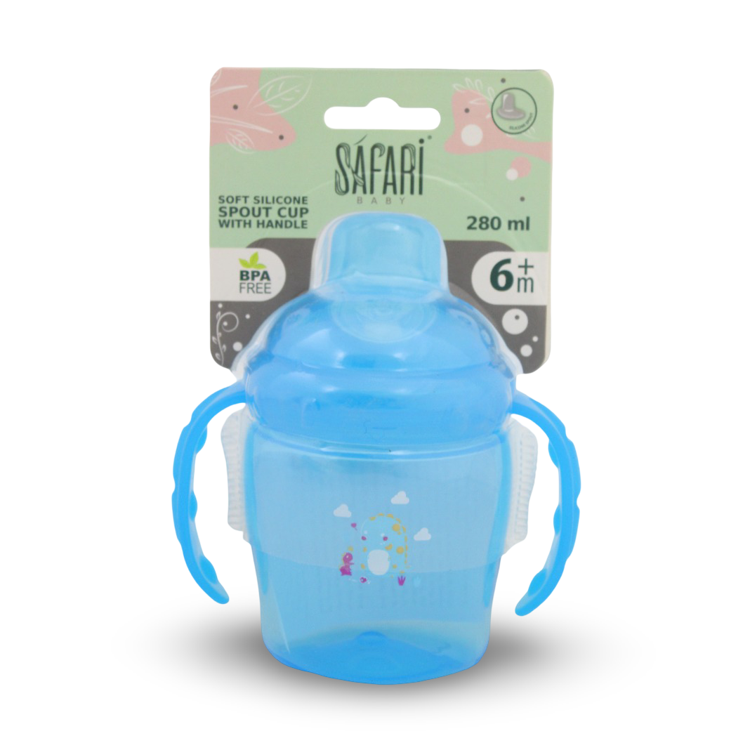 Safari Baby Soft Silicone Spout Cup 280ml +6m – Blue - Baby Essentials