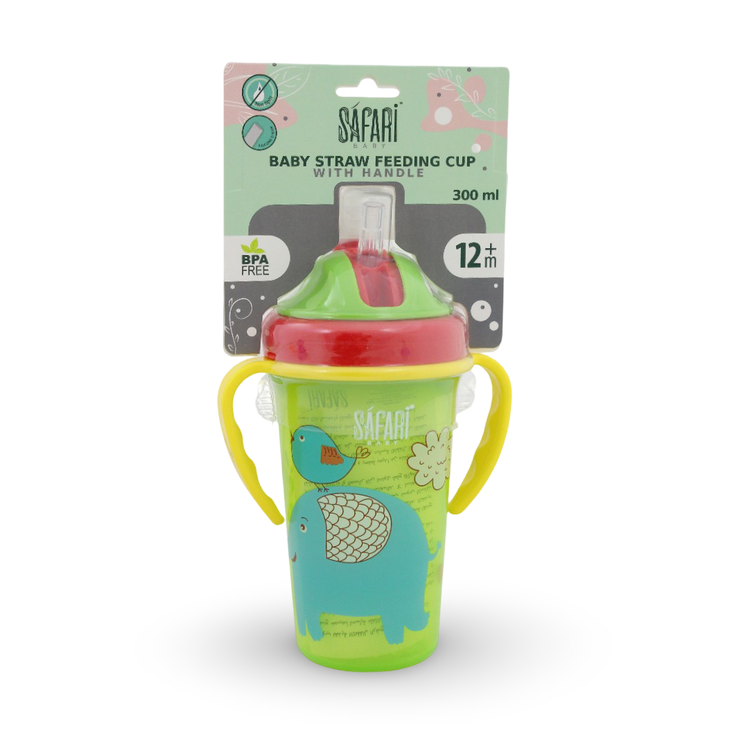 Safari Baby Straw Feeding Cup 300ml +12m – Green & Yellow