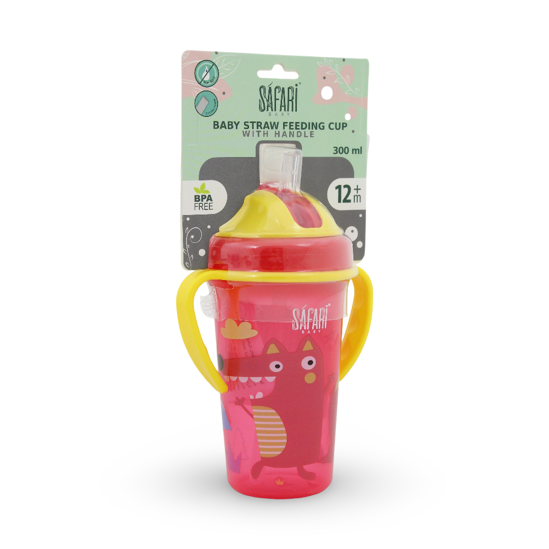 Safari Baby Straw Feeding Cup 300ml +12m – Red & Yellow