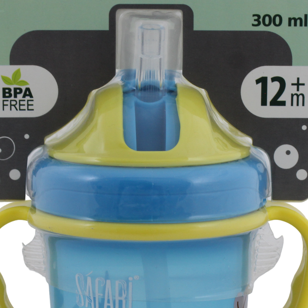 Safari Baby Sport Cup with Straw and Handle 12m+ 300ml – Blue & Yellow