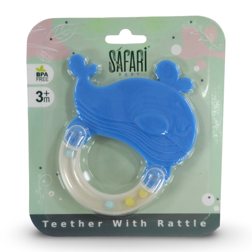 Safari Baby Teether with Rattle – Blue Dolphin Shape