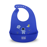 Safari Baby Silicone Bib – Blue with Space Print