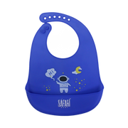 Safari Baby Silicone Bib – Blue with Space Print