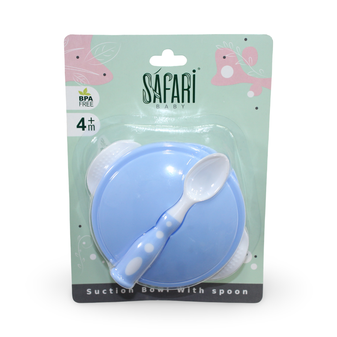 Safari Baby Suction Bowl with Spoon – Baby Blue