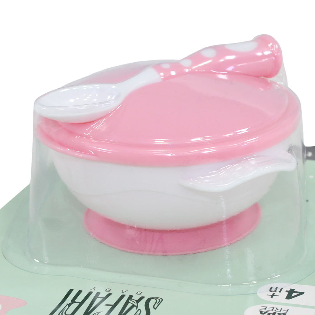 Safari Baby Suction Bowl with Spoon – Pink