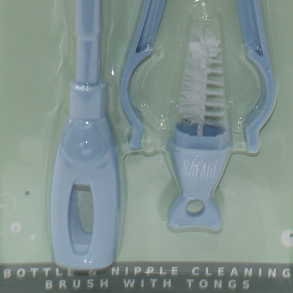 Safari Baby Bottle & Nipple Cleaning Brush with Tongs – Blue
