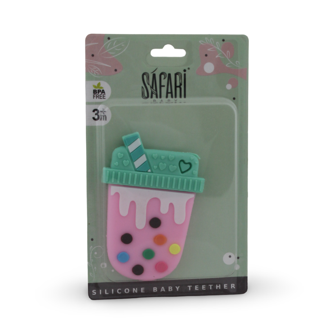 Safari Silicone Baby Teether 3m+ – Pink with Ice Cream Design