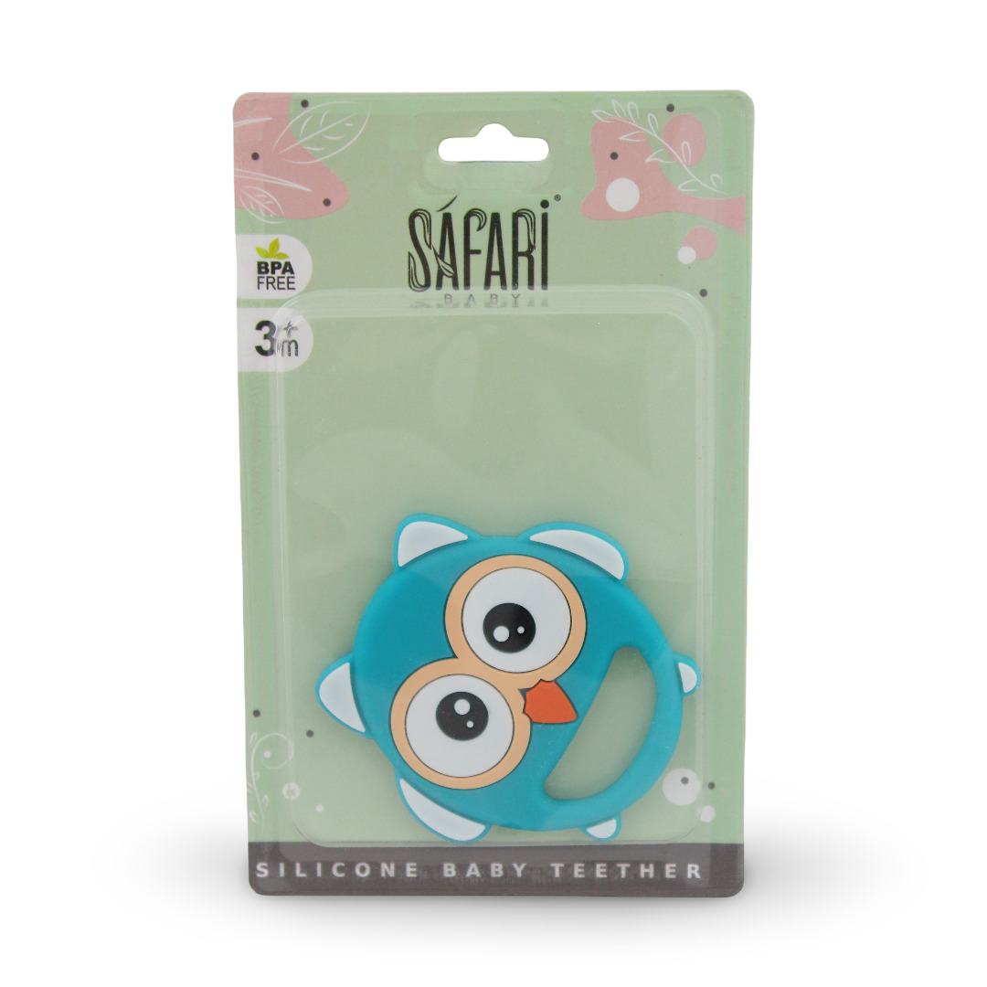 Safari Baby Silicone Baby Teether – Turquoise with Owl Design