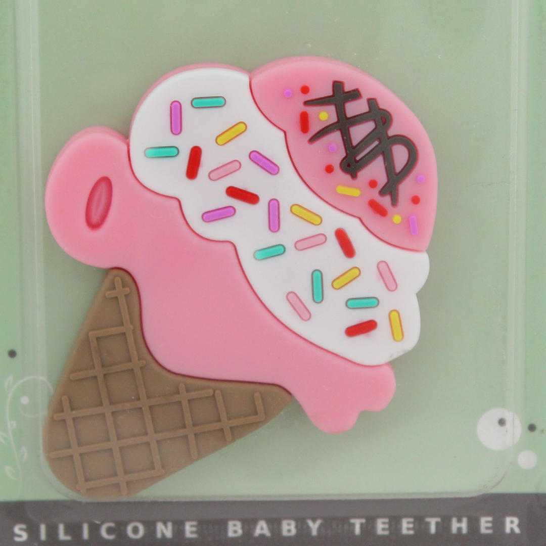Safari Baby Silicone Baby Teether – Pink with Ice Cream Cone Design