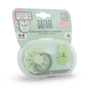 Safari Baby Silicone Cherry Soother with Ribbon Chain 0-6m – Green