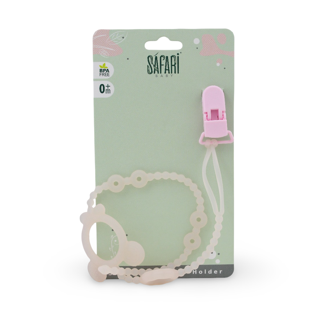 Safari Baby Pacifier Holder +0m – Pink - Baby Essentials