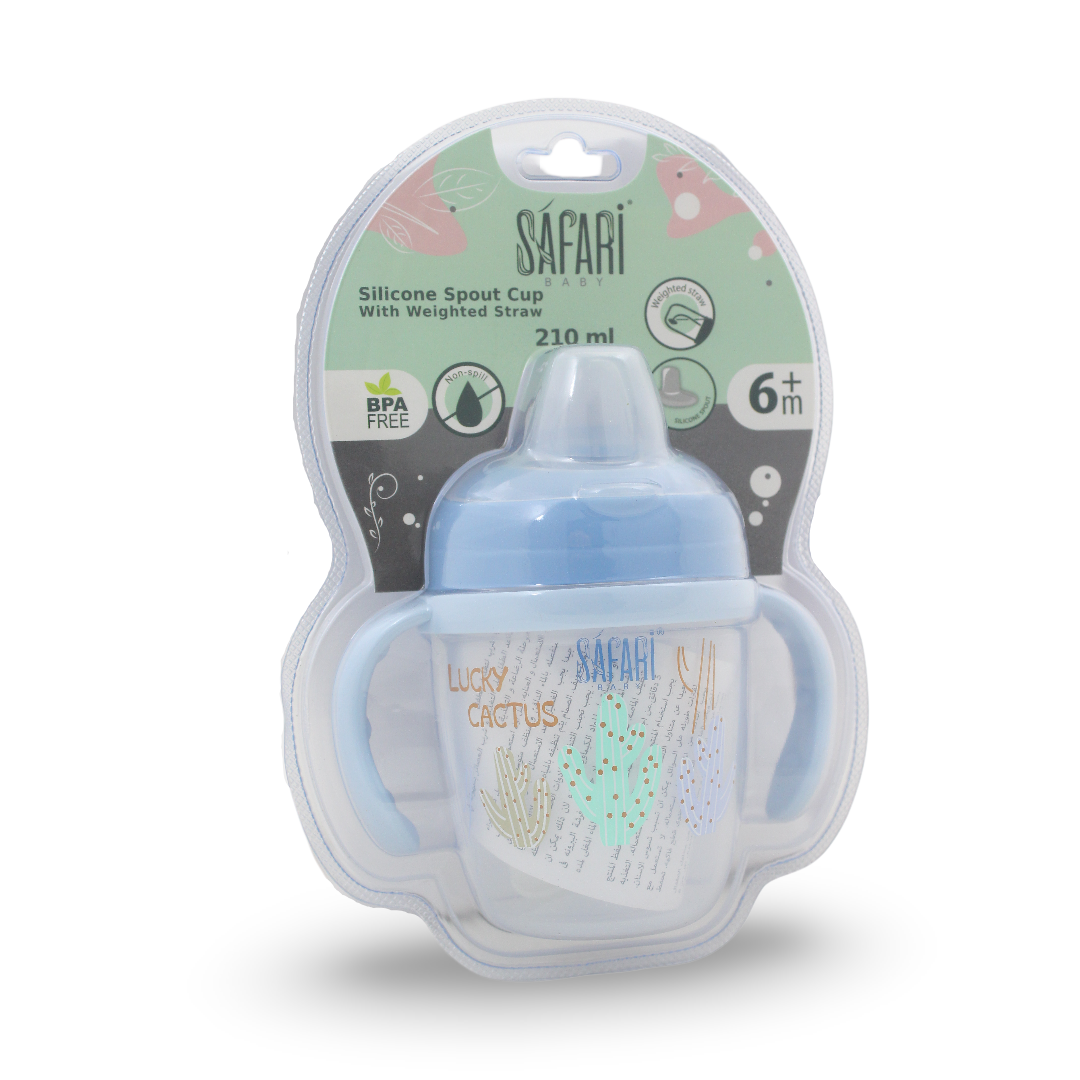 Safari Baby Cup with Silicone Spout and Weighted Straw 210ml +6m – Blue