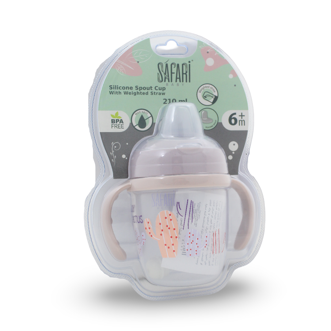 Safari Baby Cup with Silicone Spout and Weighted Straw 210ml +6m – Purple