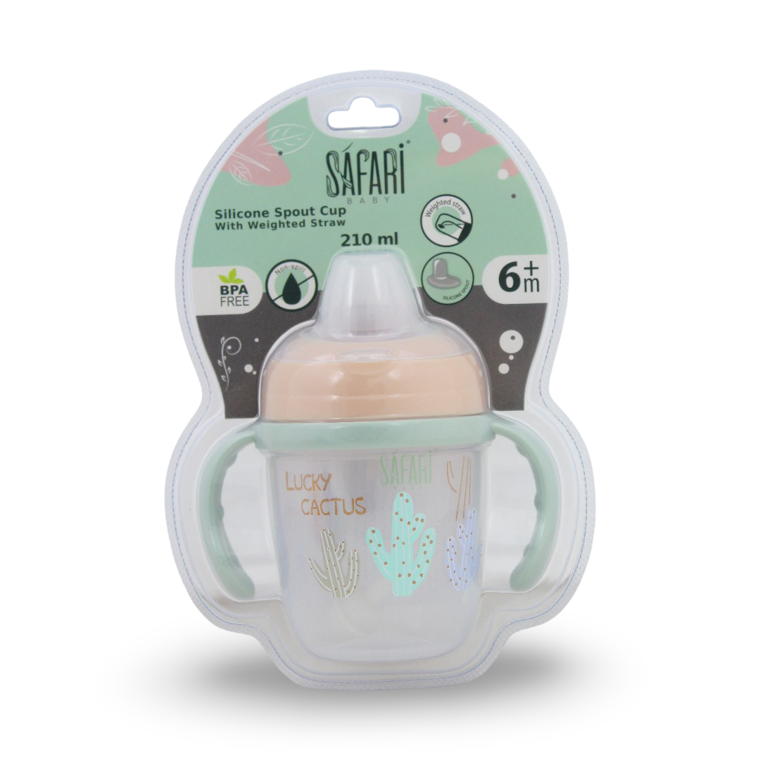 Safari Baby Cup with Silicone Spout and Weighted Straw 210ml +6m – Salmon