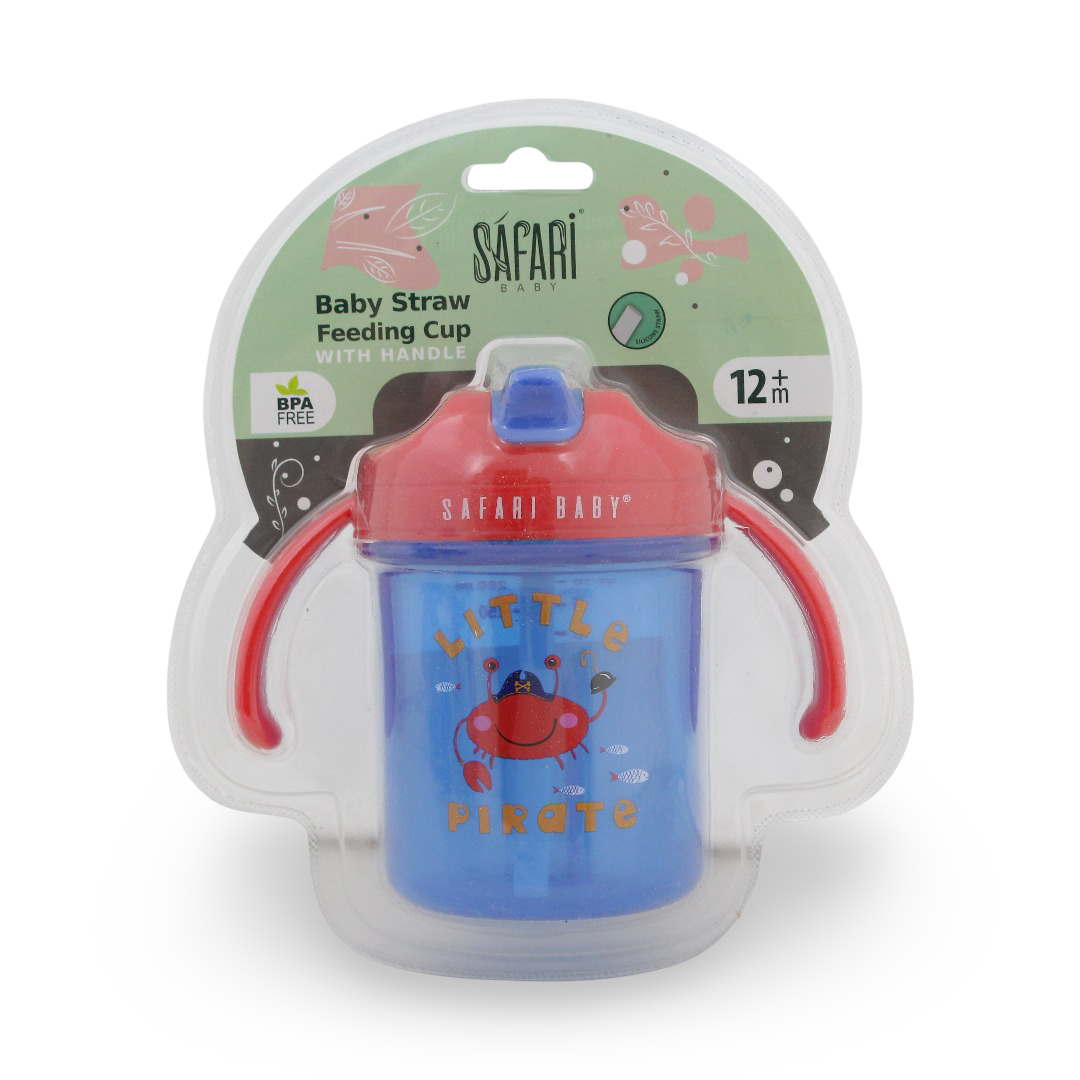 Safari Baby Straw Feeding Cup +12m – Blue - Baby Essentials
