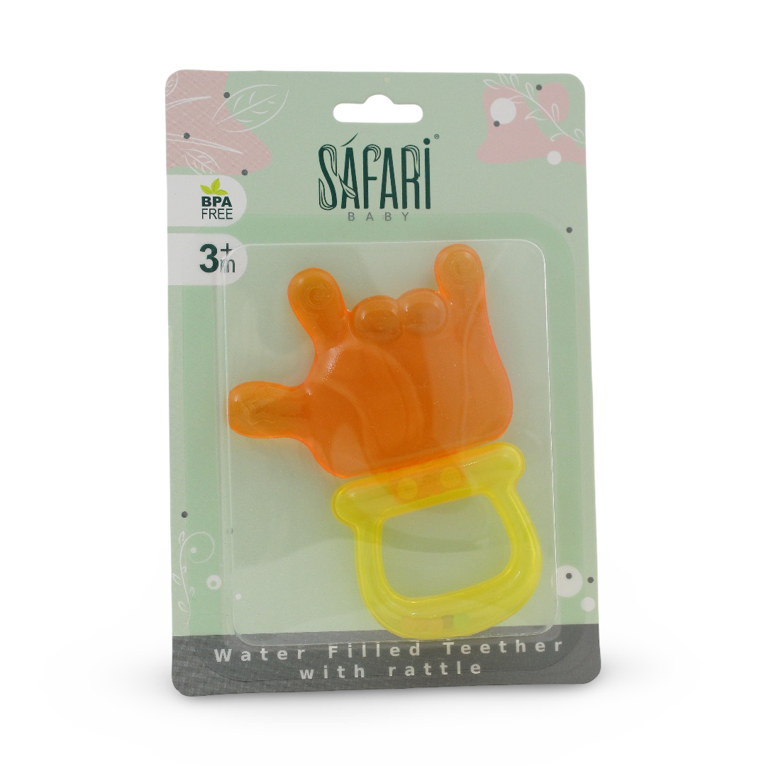 Safari Baby Water Filled Teether with Rattle +3m – Orange - Baby Essentials