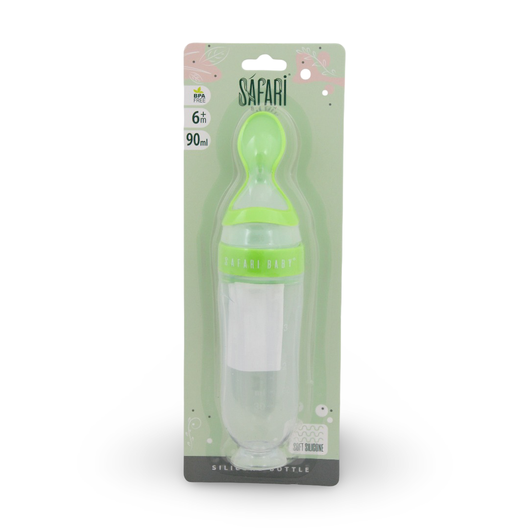 Safari Baby Silicone Bottle with Spoon 90ml +6m – Green