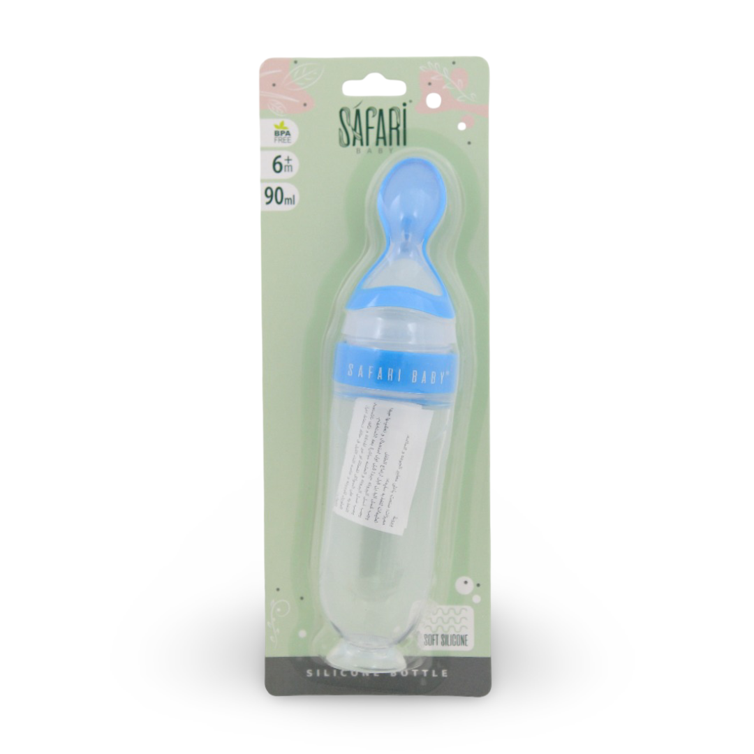 Safari Baby Silicone Bottle with Spoon 90ml +6m – Blue