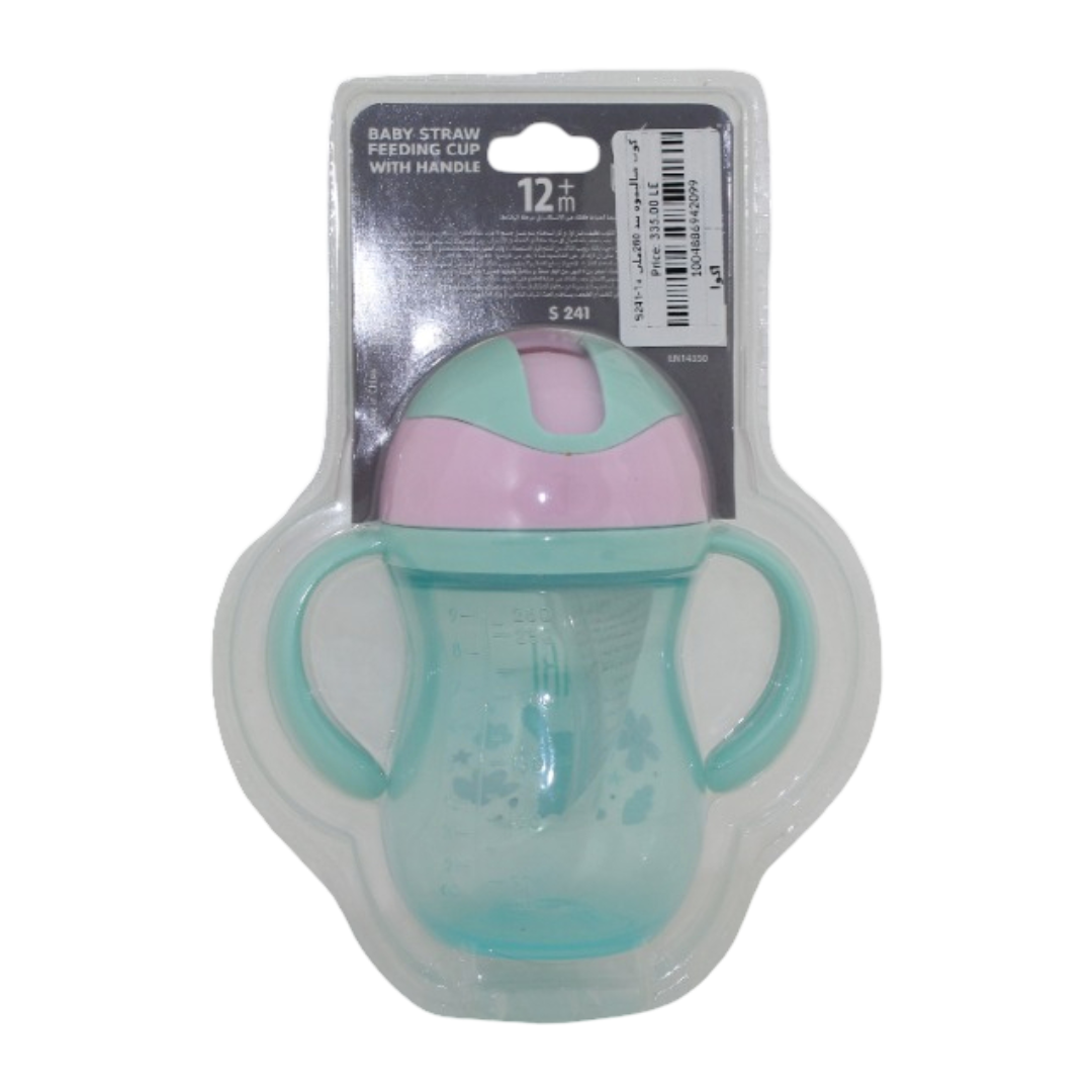 Safari Baby Straw Feeding Cup with Handles 260ml 12m+ – Turquoise & Pink