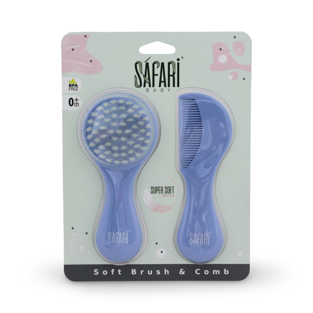 Safari Baby Soft Hair Brush & Comb Set – Blue