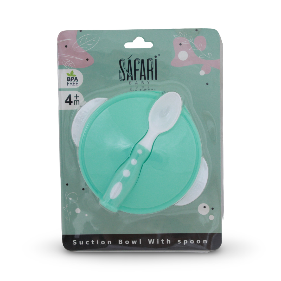 Safari Baby Suction Bowl with Spoon 4m+ – Mint - Baby Essentials