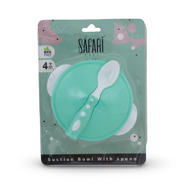 Safari Baby Suction Bowl with Spoon 4m+ – Mint - Baby Essentials