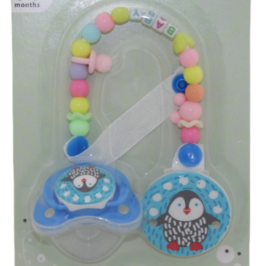 Safari Baby Soother with Clip Chain 0-6M – Blue Penguin