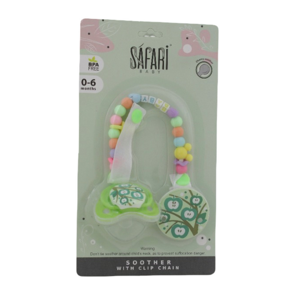 Safari Baby Soother with Clip Chain 0-6M – Green Apple
