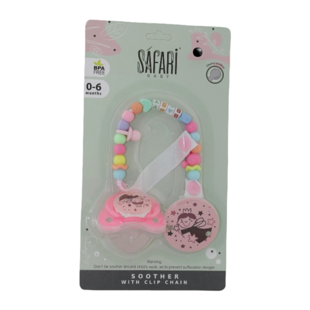 Safari Baby Soother with Clip Chain 0-6M – Pink