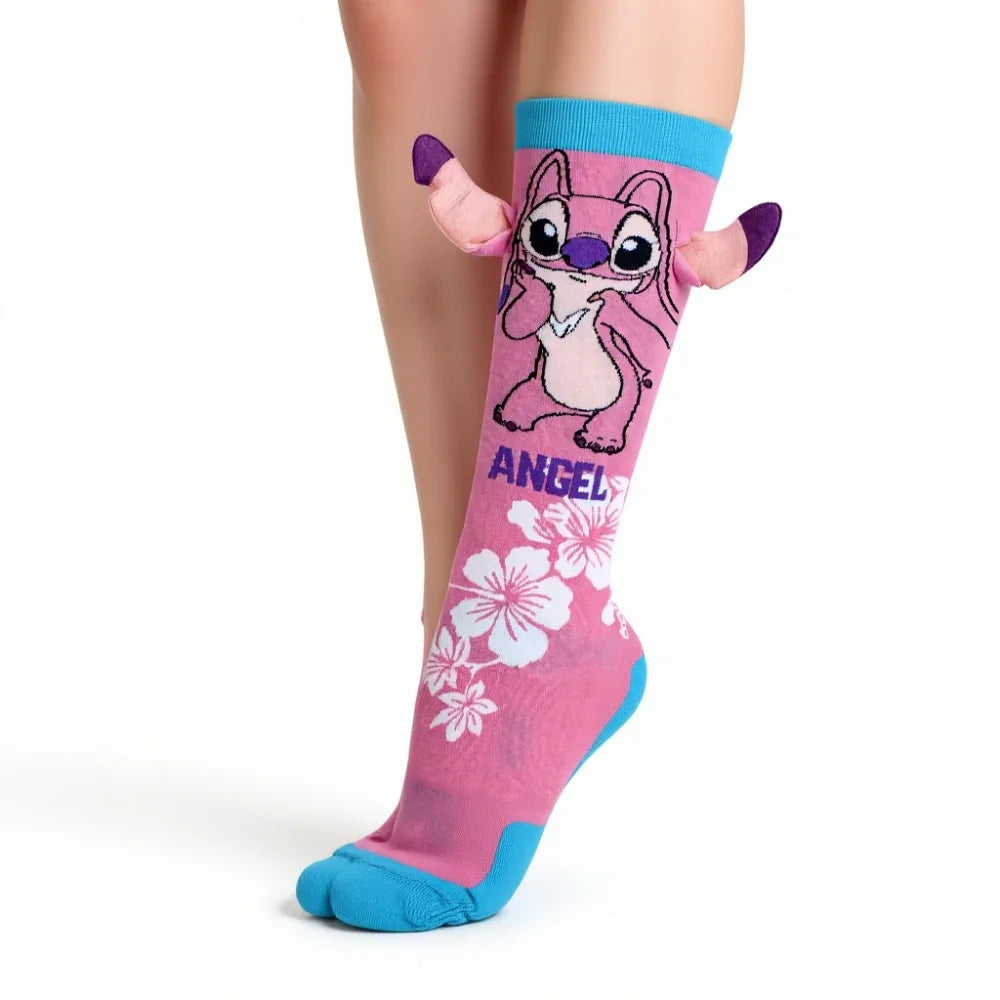 3D Girls Socks – Pink with Stitch Design - Clothing - OKO