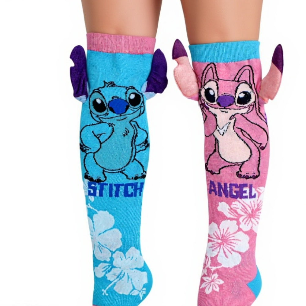 Girls Socks – Pink & Aqua with Stitch Design (Pack of 3)
