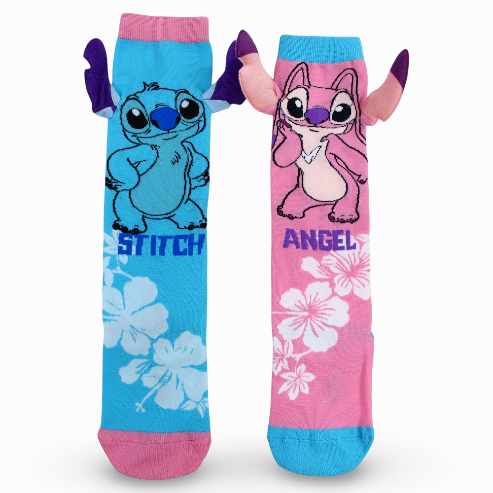 Girls Socks – Pink & Aqua with Stitch Design (Pack of 3)