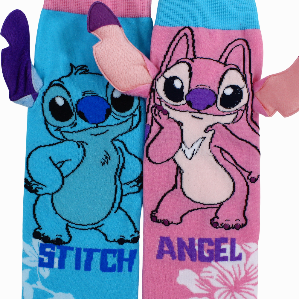 Girls Socks – Pink & Aqua with Stitch Design (Pack of 3)