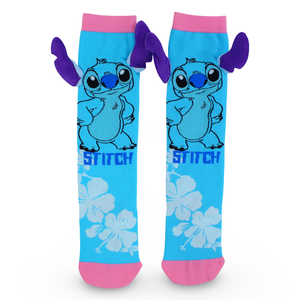 Girls 3D Cotton Socks – Aqua with Stitch Print