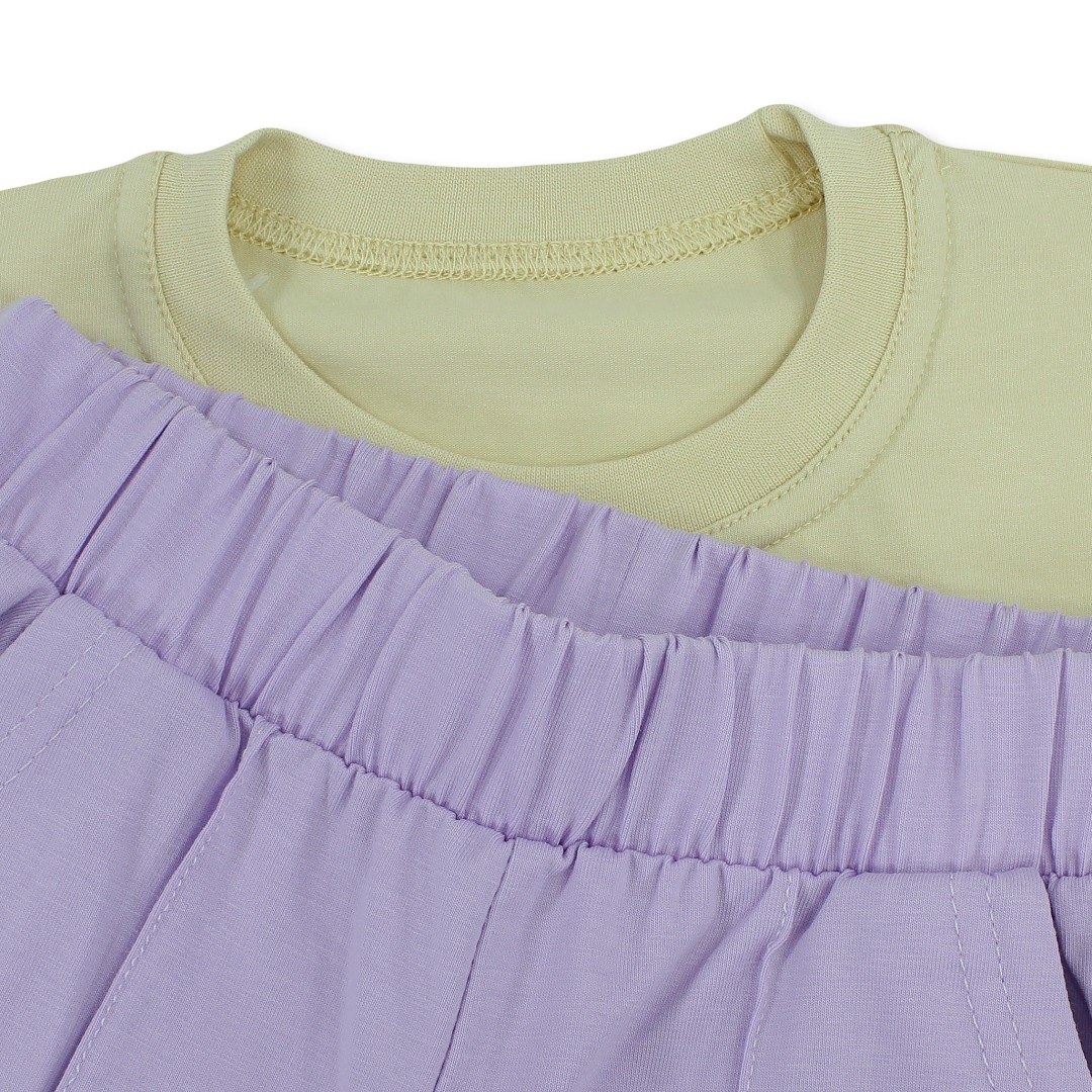 Girls Cotton Pajama – Purple & Beige with Garden Print