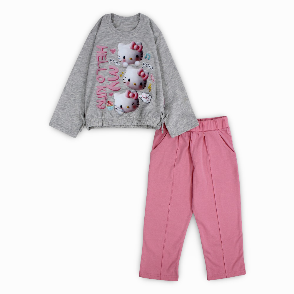 Girls Cotton Pajama Set - "Hello Kitty" Print