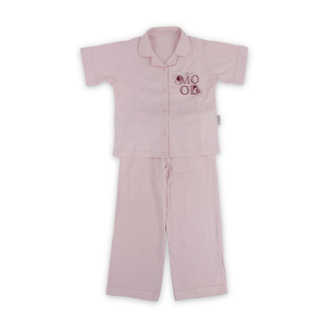 Girls Cotton Pajama – Pink with " Flower Mood" Embroidery - Clothing - Dream