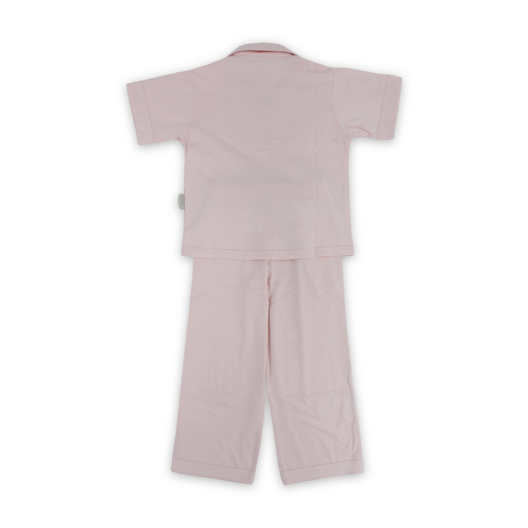 Girls Cotton Pajama – Pink with " Flower Mood" Embroidery