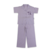 Girls Cotton Pajama – Purple with "Flower Mood" Embroidery
