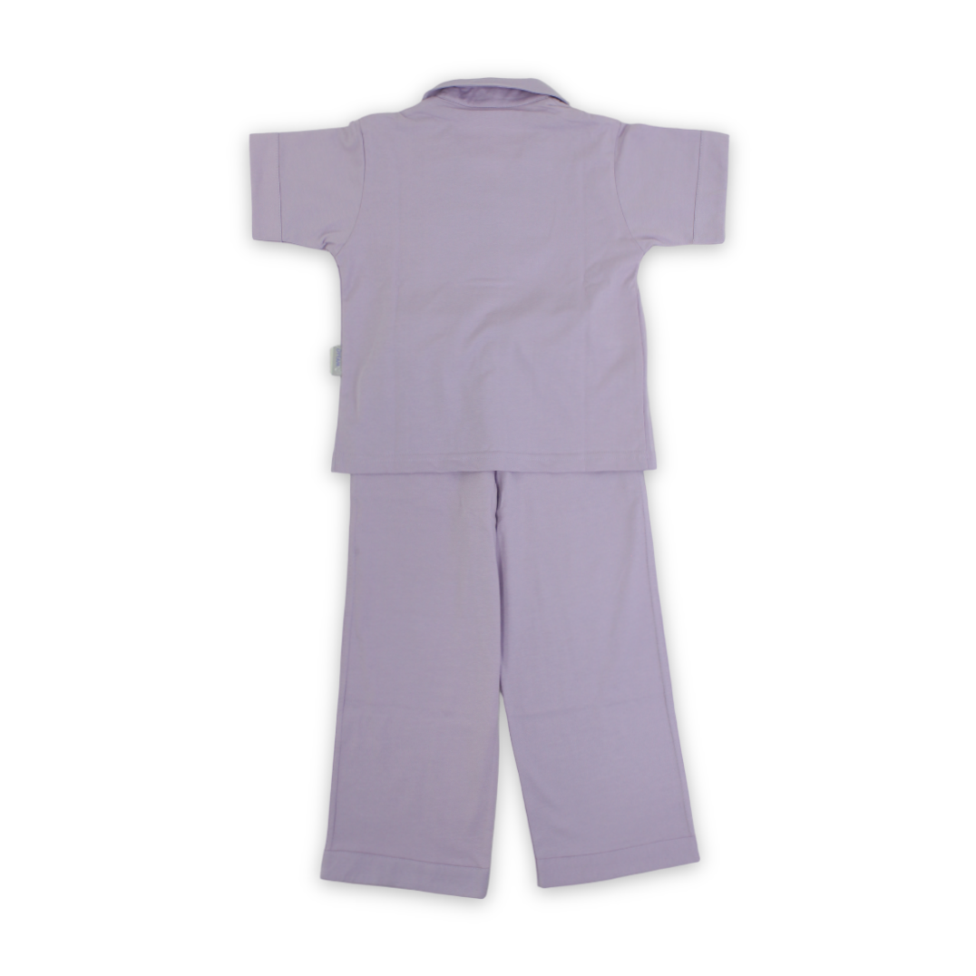 Girls Cotton Pajama – Purple with "Flower Mood" Embroidery