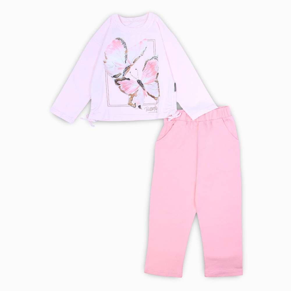 Girls Cotton Pajama Set - Butterfly Print