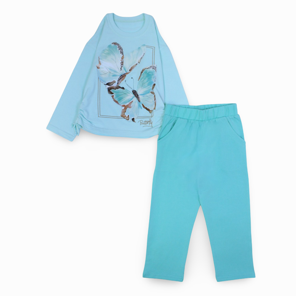 Girls Cotton Pajama Set - Butterfly Print