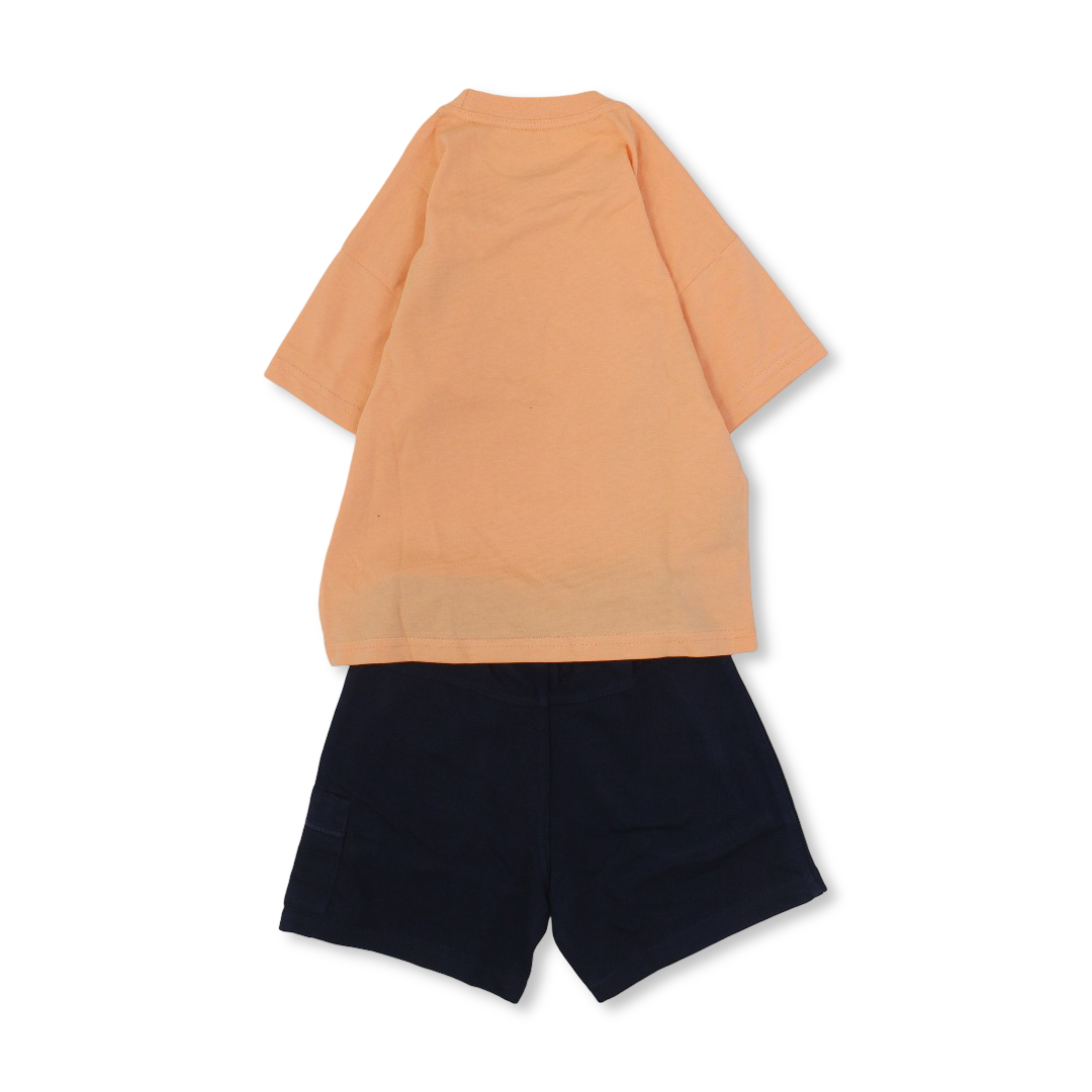 Boys Cotton Short-Sleeved Pajama – Orange with "Online Gamer" Print