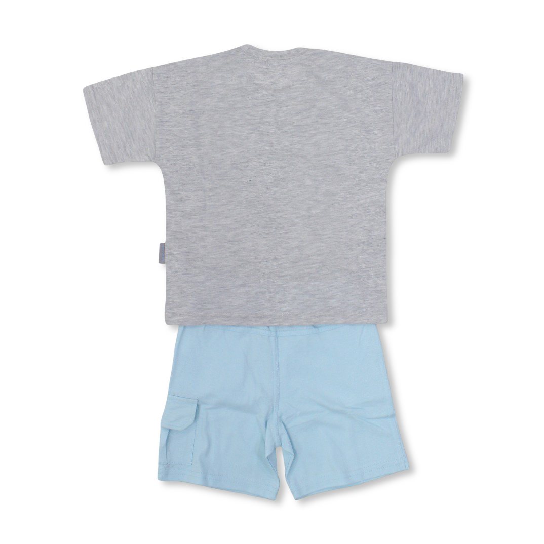 Boys Cotton Short-Sleeved Pajama – Aqua & Grey with Part Simpson Print