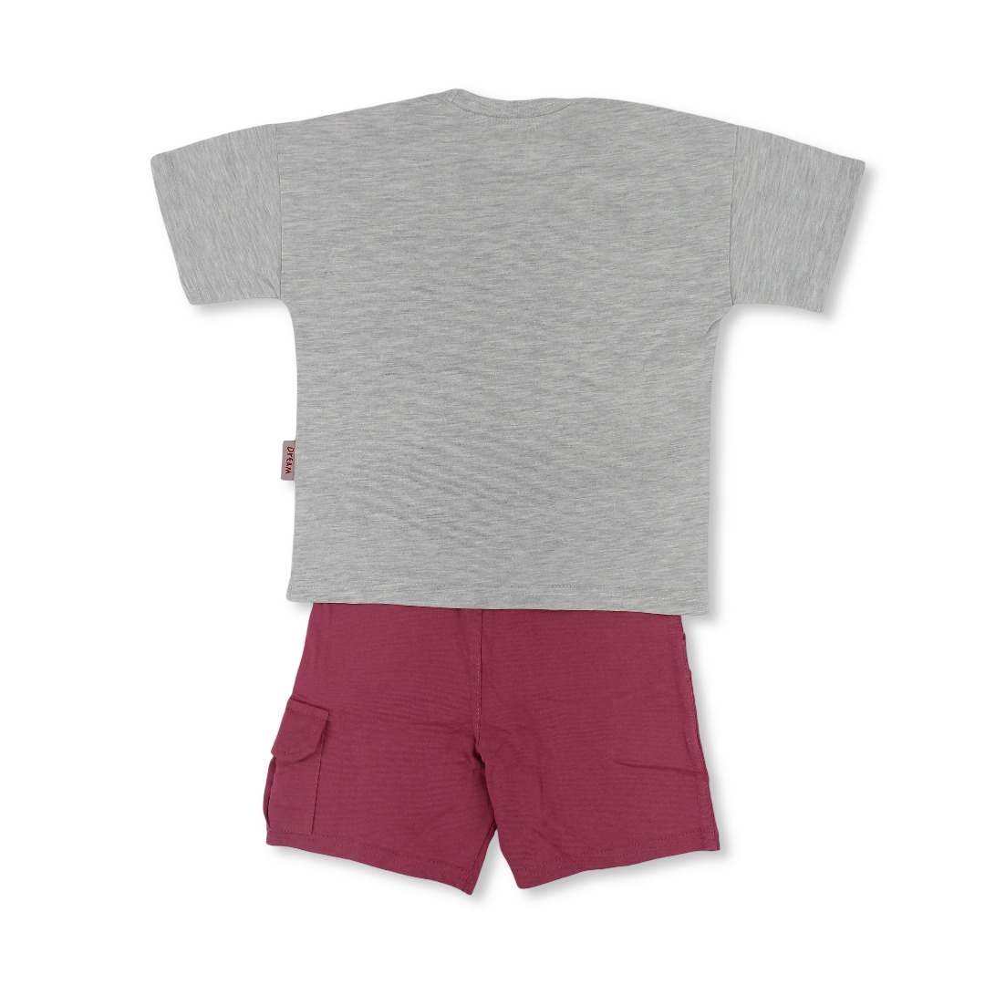 Boys Cotton Pajama – Dusty Pink & Grey with "Simpson" Print