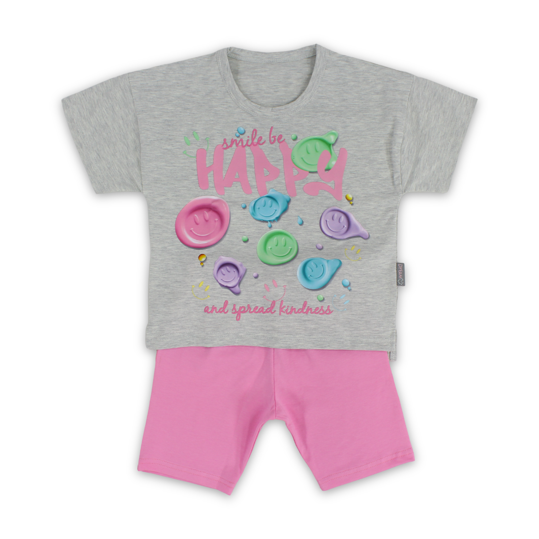 Girls Cotton Pajama – "Smile be Happy" Print - Clothing - Dream