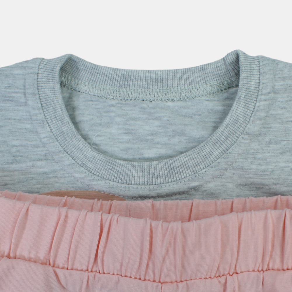 Girls Stitch Short-Sleeved Cotton Pajama Set