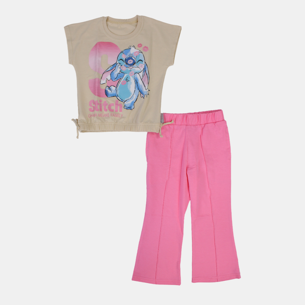 Girls Stitch Short-Sleeved Cotton Pajama Set