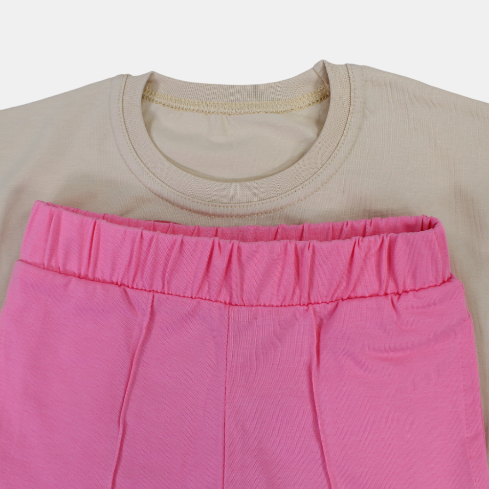 Girls Stitch Short-Sleeved Cotton Pajama Set