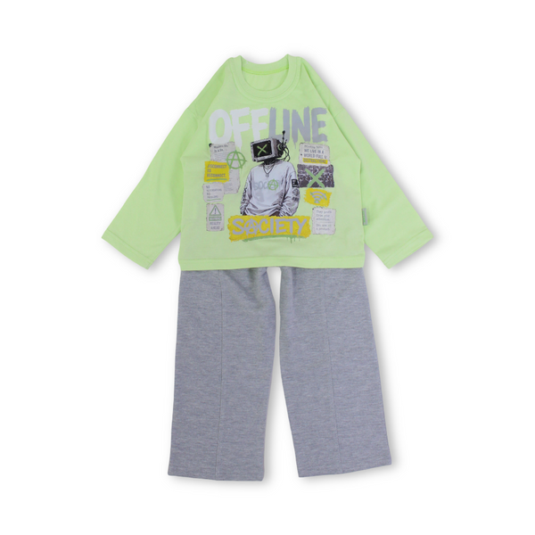 Boys Cotton Long-Sleeved Pajama – " Off Line Society" Print